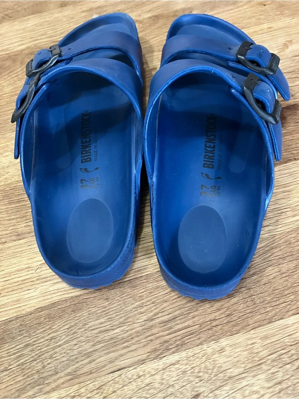 Birkenstock women’s Royal Blue Two-Buckle EVA Slides